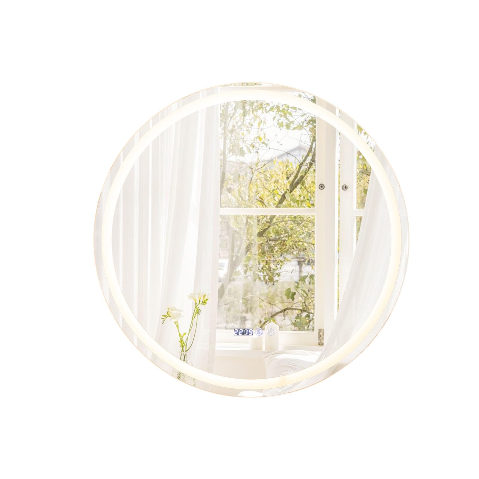 LIFEZEAL Espejo Rectangular/Redondo de Baño con Luz LED, Espejo de Pared con Iluminación, Espejo LED con Antivaho, Memoria de Luz (80 x 80cm)