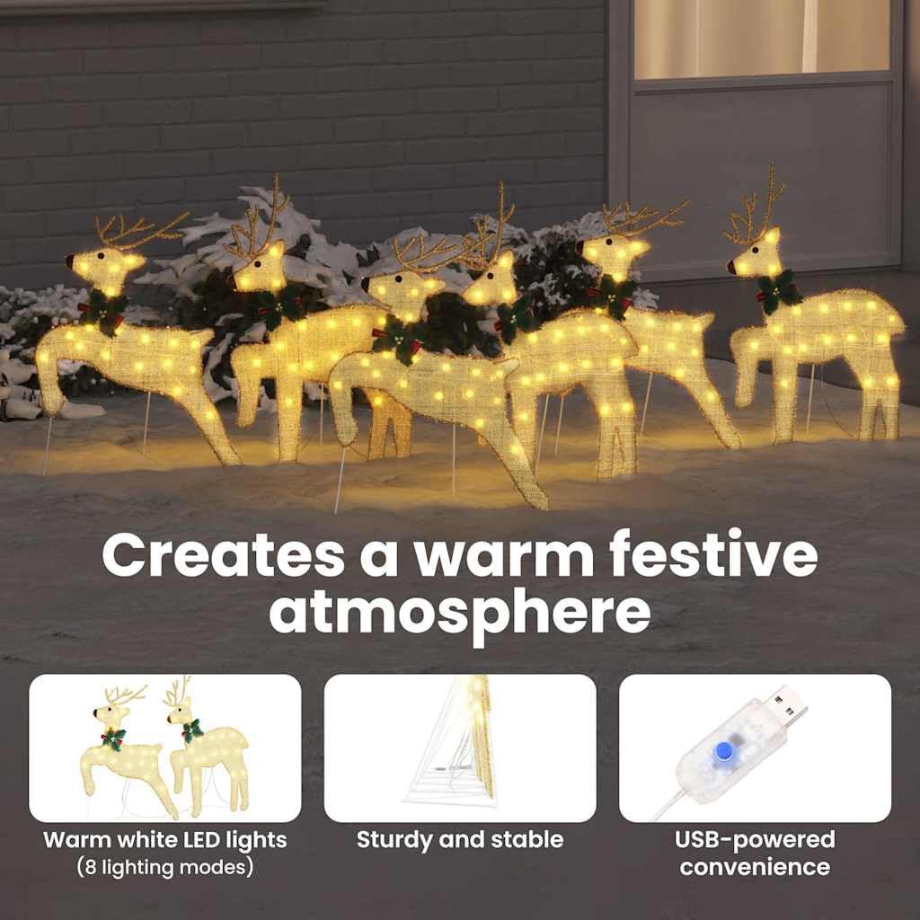 vidaXL LED Rentiere 6 pcs Gold Stoff, Weihnachtsdeko für den Wohnraum, Art Deco LED-Rentiere, haltbare Beleuchtung, festliche Figuren, moderne Garten Deko