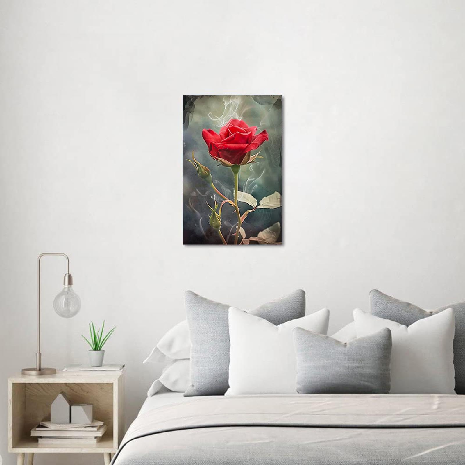BFKJDS Leinwanddruck, Motiv: Rote Rose, Wandkunst, Schwarz-Weiß, Poster, Landliebe, Dekoration, Schlafzimmer, Badezimmer, Kunstwerk, 80 x 100 cm, gespannt und gerahmt, fertig zum Aufhängen