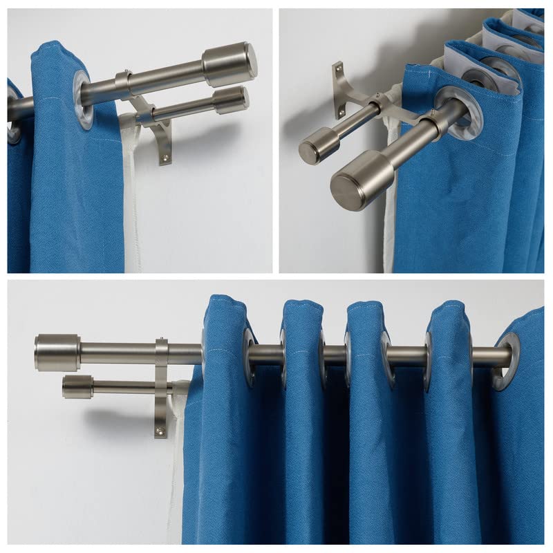 Double Curtain Rods Brushed Nickel, Double Drapery Rod 3672 Inch, Double Curtain Rods with Cap