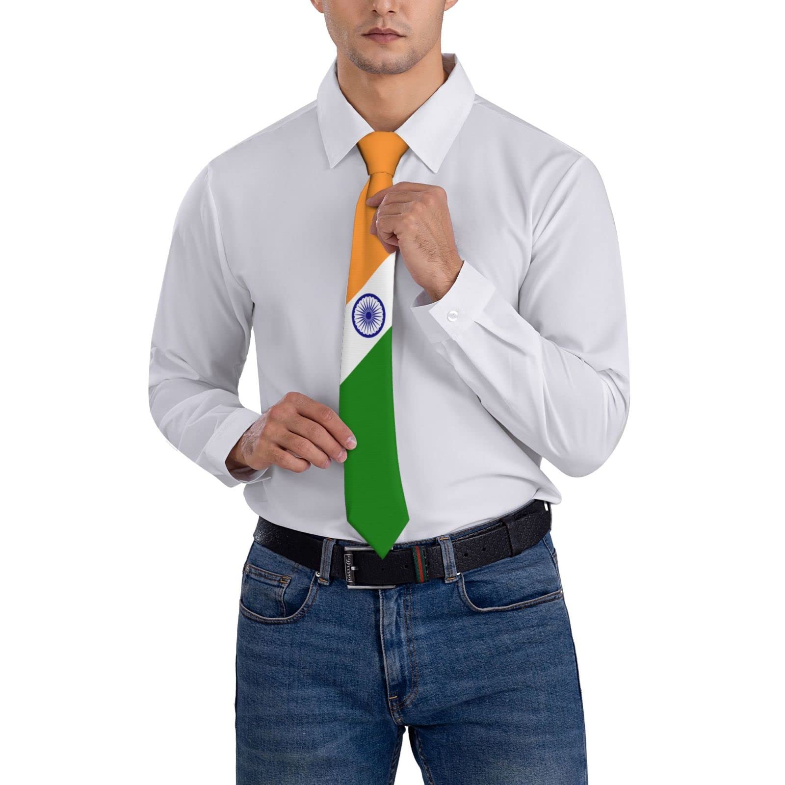 shgwehh India Flag Emblem Striped Necktie Men'S Neck Ties Mens Party Business Neckties Soft Skil Tie