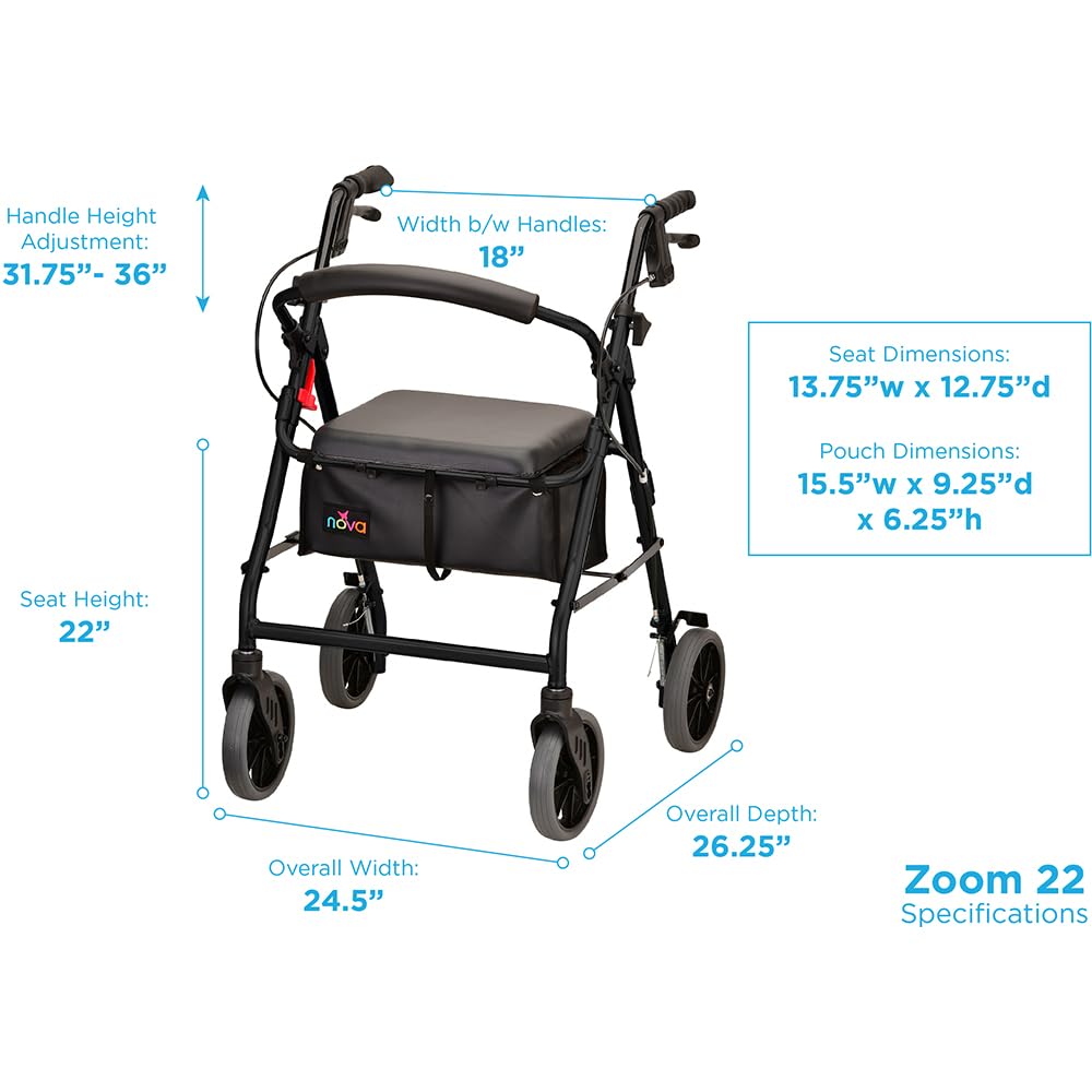 Amazon.com: NOVA Zoom 22 Rollator Walker for Seniors, Rolling