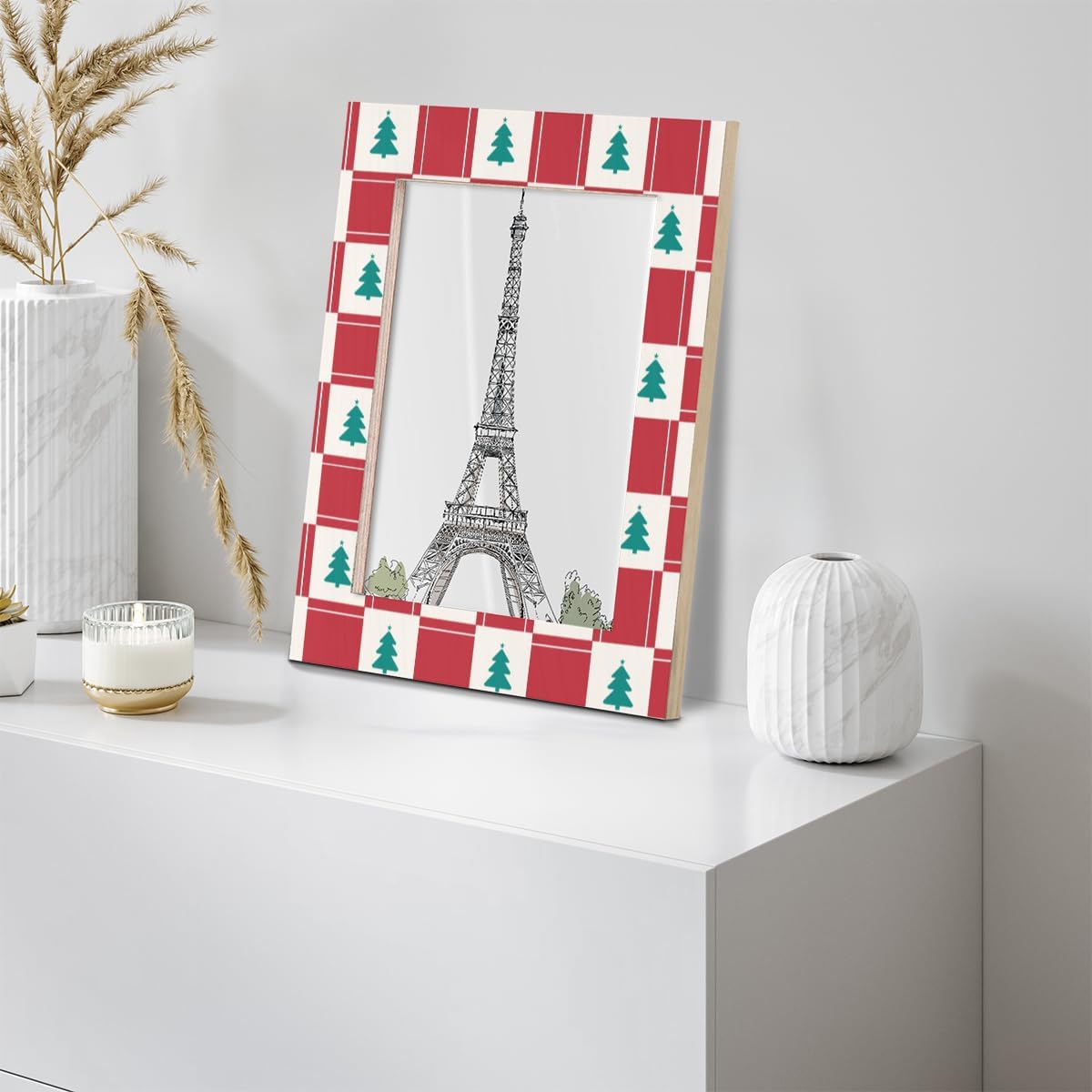 Christmas Tree Picture Frame 8x10, Christmas Tree Plaid 8x10Photo Frame Horizontal &Vertical Display 8 by 10Wooden Picture Frame for Desktop or Wall Decoration