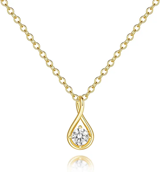14K Gold Necklaces for Women Gold Pendant Necklaces for Women Trendy Unique Mobius Loop with a Cubic Zirconia O-Chain for Womens Infinity Necklace with Pendant