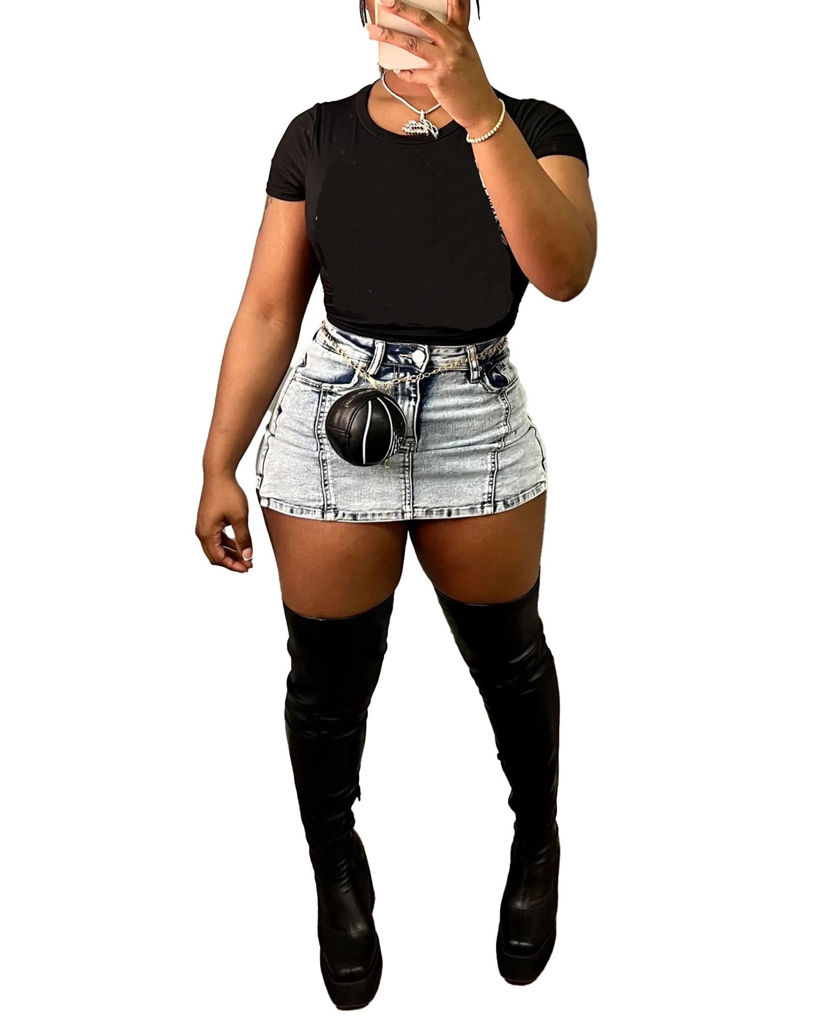 Women's Mini Jean Skirts Slit Bodycon Denim Skirt with Pockets Summer Vintage Streetwear