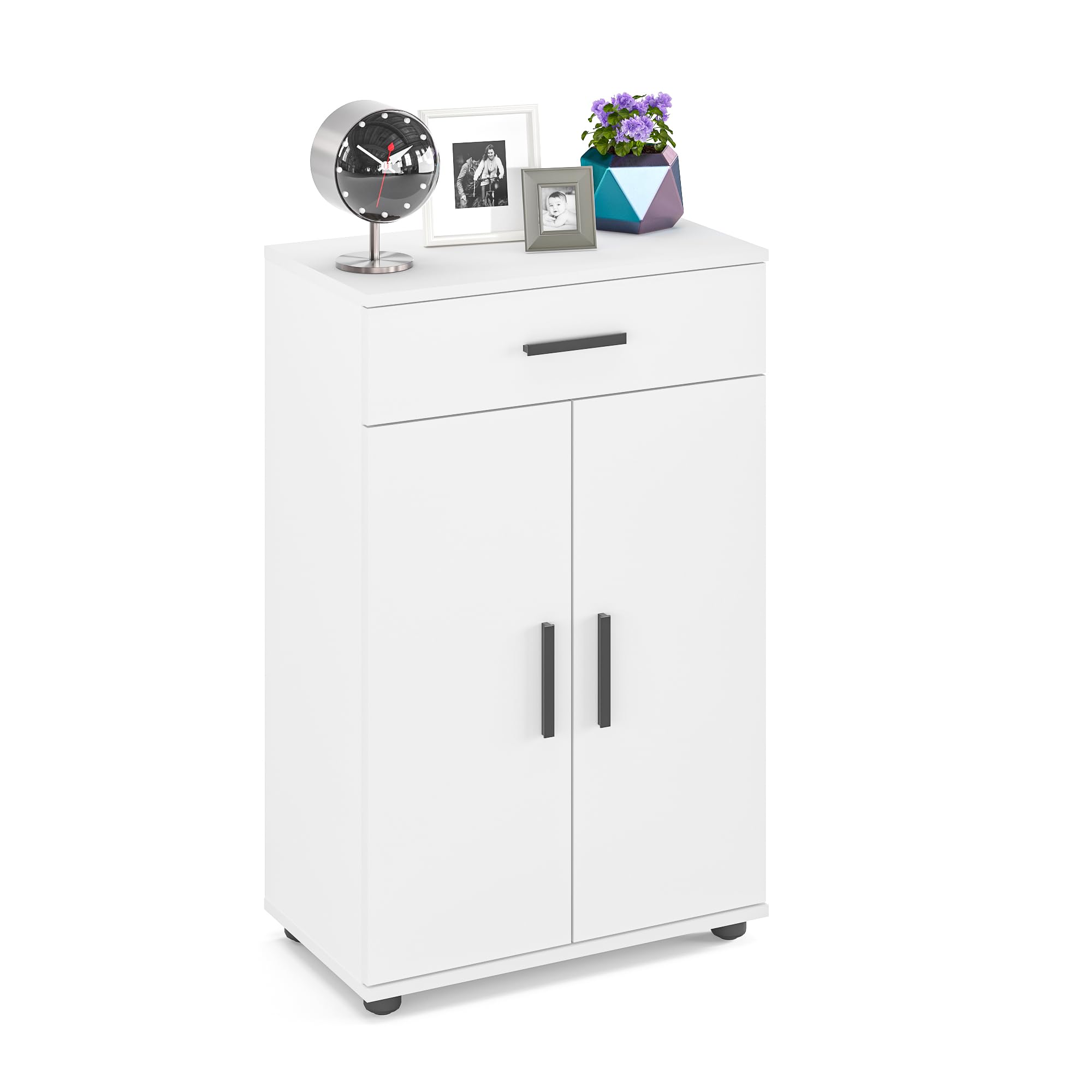 Komto Buffet Blanc – Meuble 2 Portes et 1 Tiroir pour Salon, Commode Meuble de Rangement | Porto 93 x 60 x 34 cm