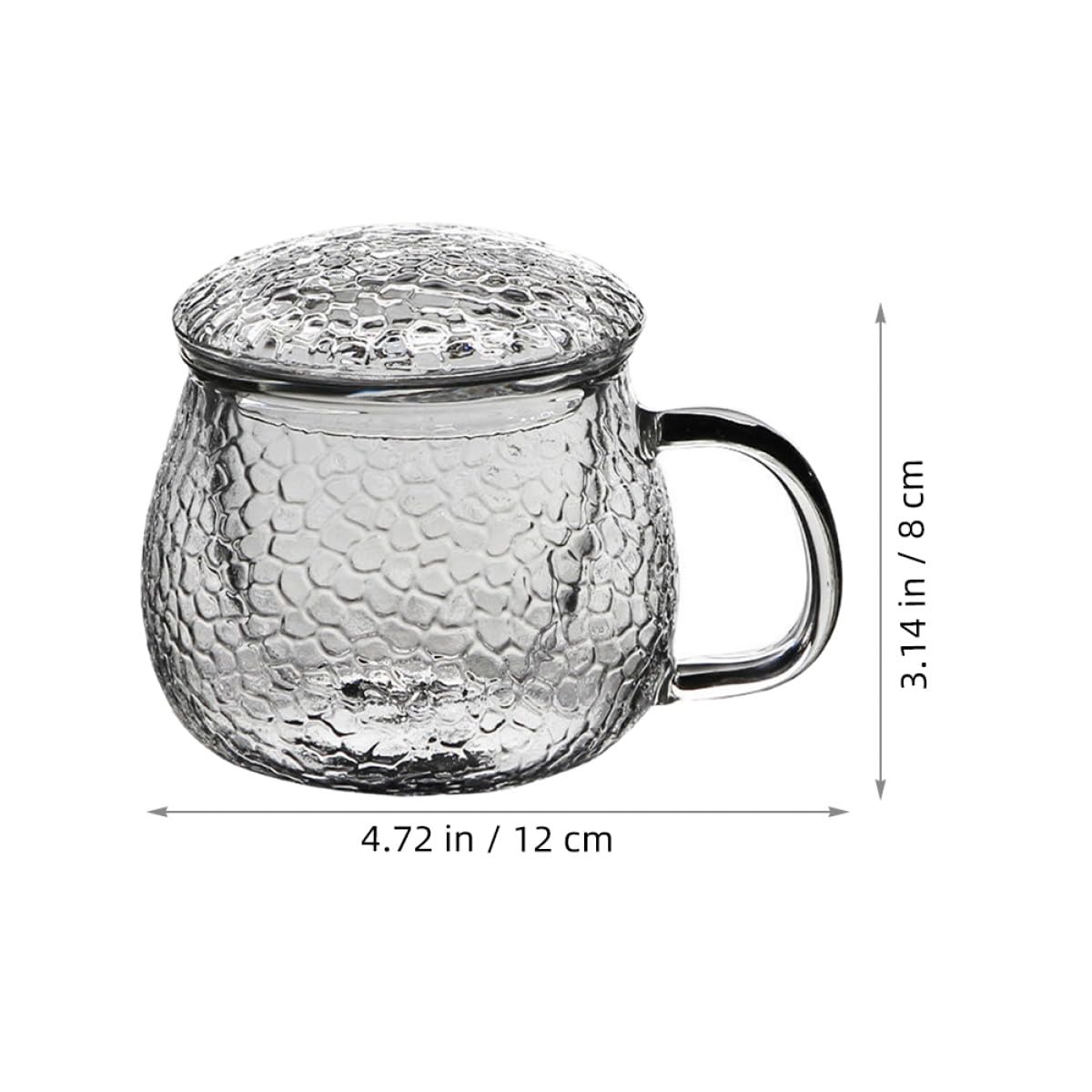 TOYANDONA Taza de Té Gruesa de Vidrio con Diseño Martillado Set de 3 Piezas con Infusor y Tapa Taza con Asa para Oficina y Hogar Filtro para Té Suelto Multiusos 350 Ml