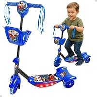 Patinete Infantil 3 Rodas Cesta Luzes Brinquedo Menino Azul Corrida Divertida