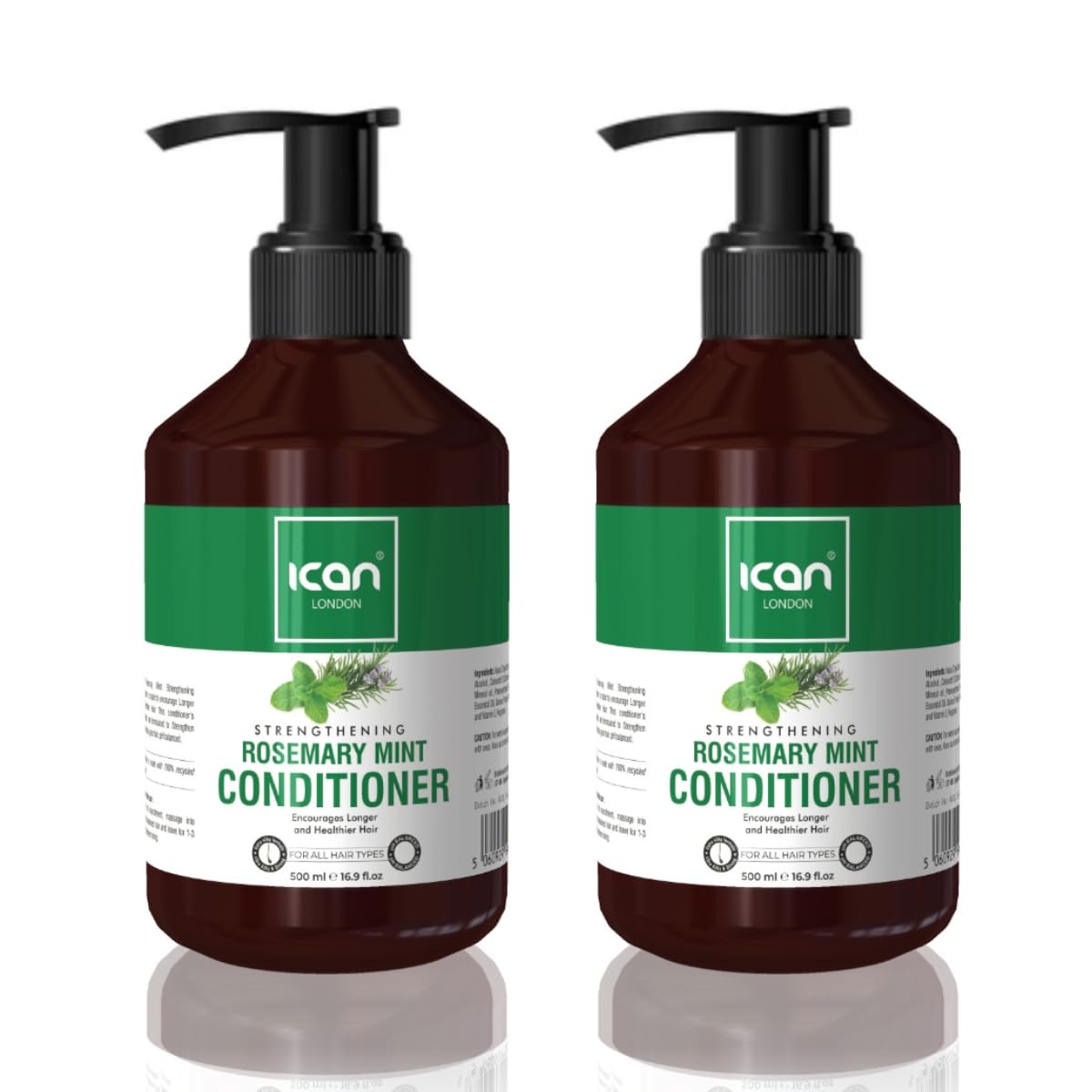 Ican London Rosemary Mint Strengthening Hair Conditioner, 500ml, Pack of 2, Green, 250 ml (Pack of 2)