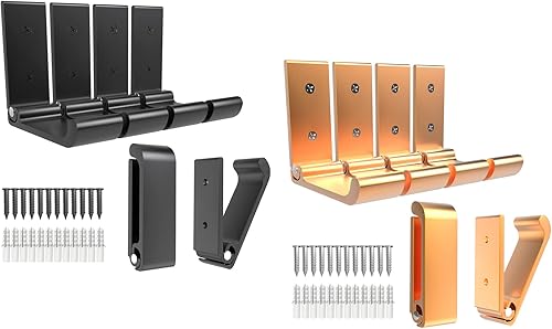 12 ganchos plegables de 3 pulgadas, ganchos plegables dorados y negros, ganchos de pared de aleación de aluminio, soporte para auriculares montado