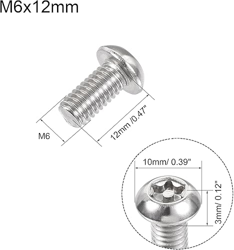 Miniatura 2 de uxcell Tornillo de máquina de seguridad Torx M6x12mm, 20 tornillos de cabeza plana en la columna interior, pernos de sujeción de acero inoxidable 304
