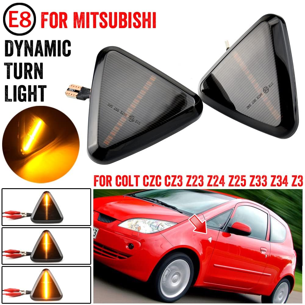 Indicatori Di Direzione Laterali A LED Fumé Per Mitsubishi Colt CZC, CZ3, Z23-Z34 (2004-2012) – Luce Ambra Dinamica, Trasparenti, Confezione Da 2