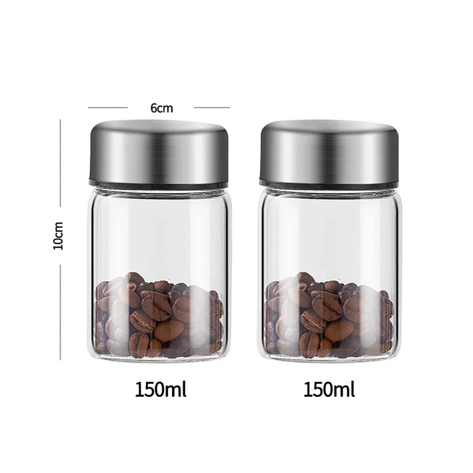 Barattoli da Tè Contenitori for tè in vetro da 2 pezzi Contenitori for caffè, barattolo for alimenti da cucina con coperchio in metallo sigillato, barattolo in vetro trasparente for foglie di tè, polv