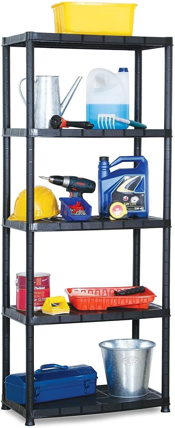 Extra Large Strong Black Compact Plastic Storage Shelving Unit 4 Tier & 5 Tier For Home Garage