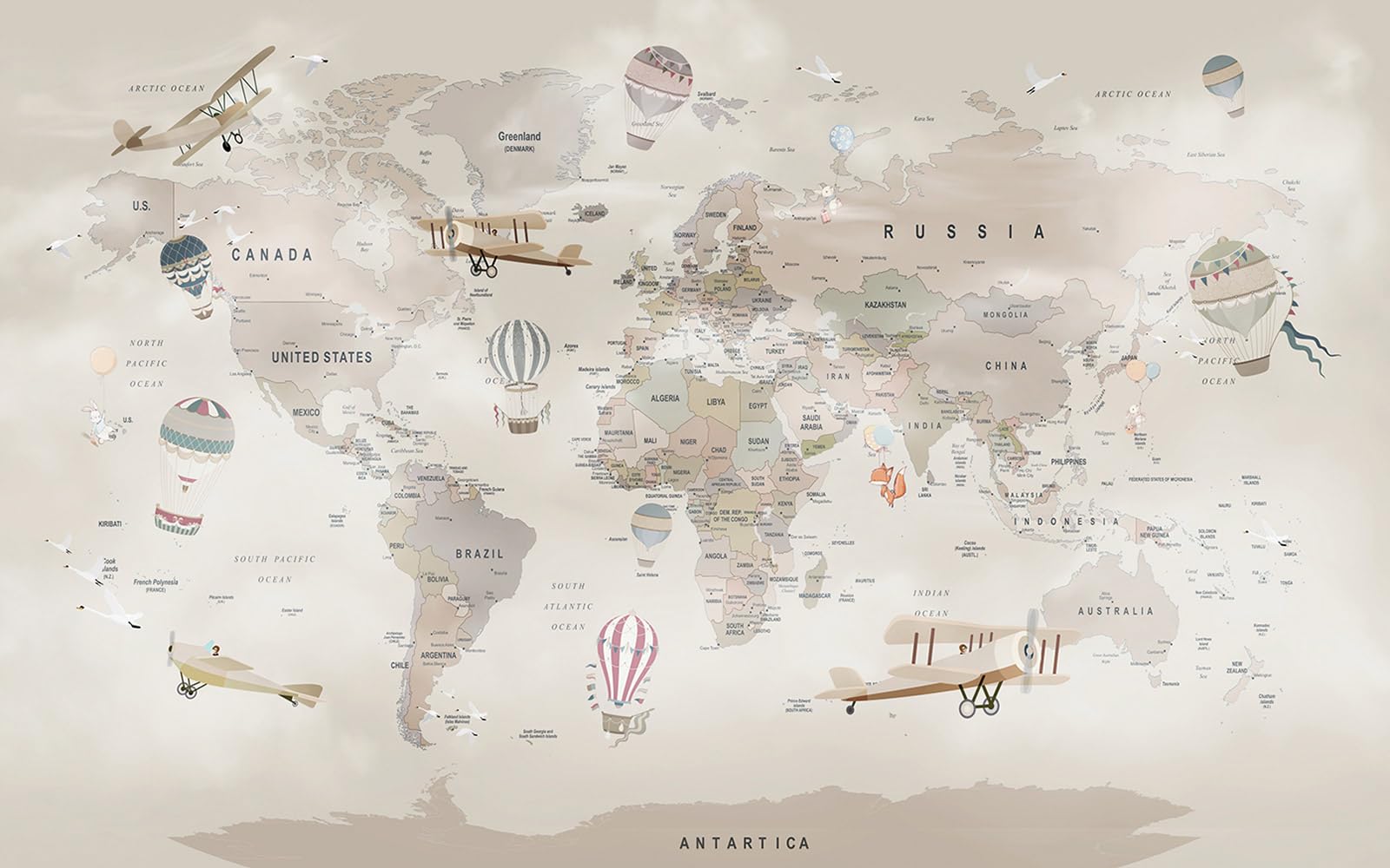 Tapeta panoramiczna dla dzieci – mapa świata 3617680887639 – szerokość 325 cm x wysokość 203 cm