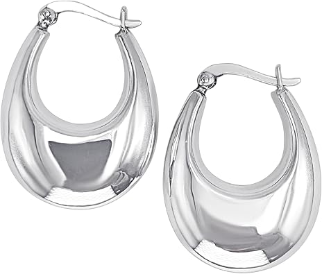 Silverly 925 Sterling Silver Chunky Tapered Oval Hoop Earrings - Bold Smooth Dome Hoop Earrings for Ladies - Sleek and Stylish Statement Jewelry for Women - Elegant Minimalist Design