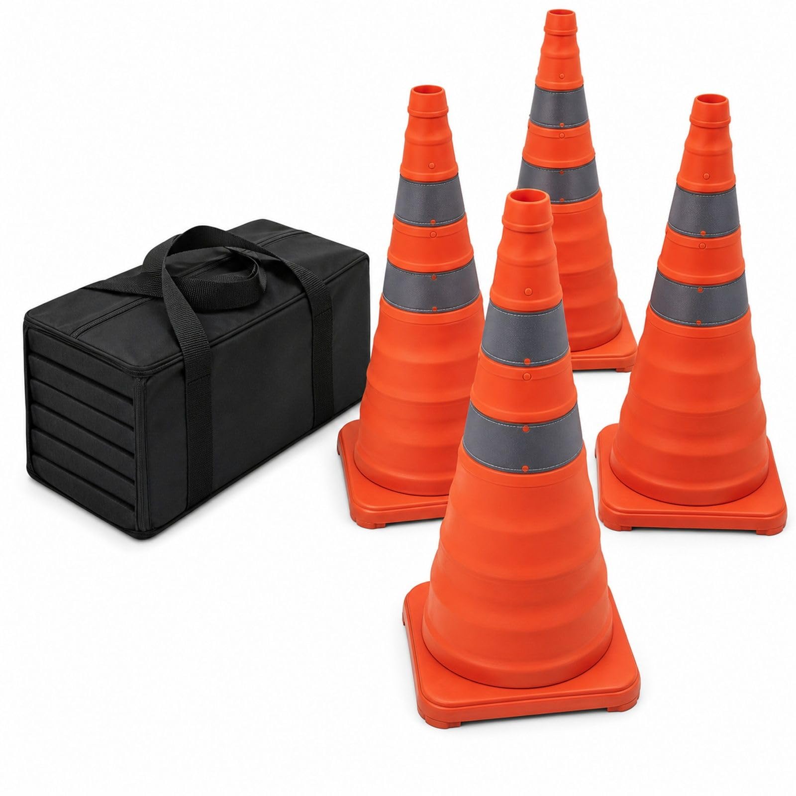 4 pièces cônes de signalisation Pliables avec collerette réfléchissante et Sac de Transport, pour Parking et contrôle de Circulation