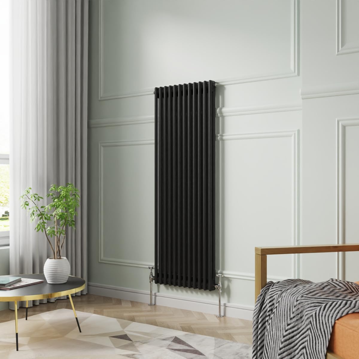 NRG 1500 x 560mm Traditional Black Vertical Cast Iron Style Radiator Double Panel — image 1
