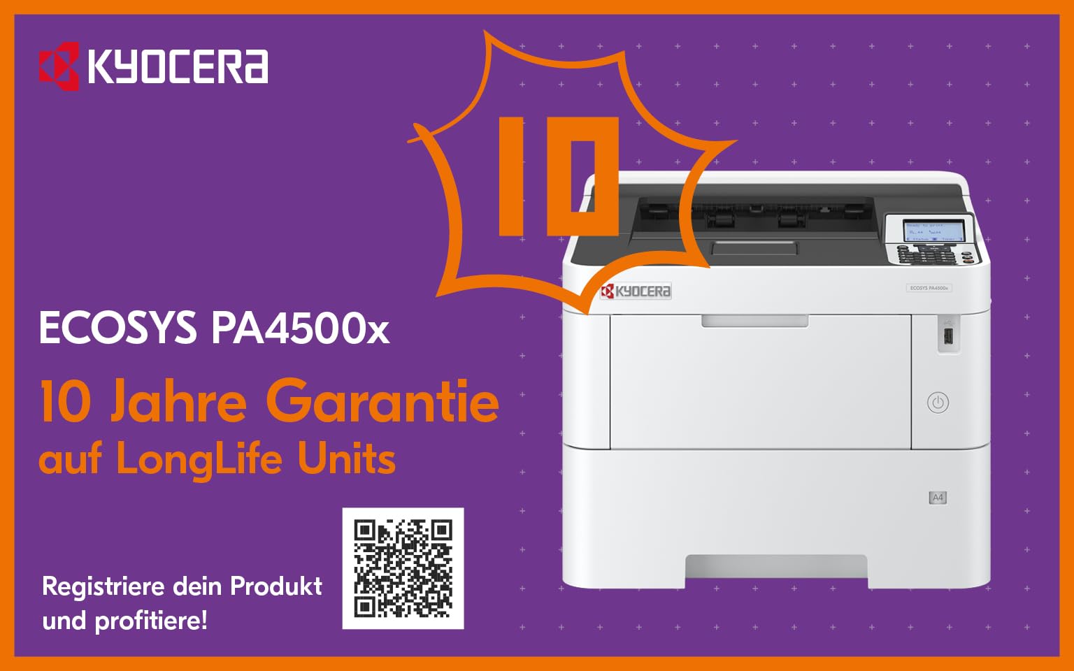 Kyocera Ecosys PA4500x Laserdrucker Schwarz Weiss, Duplex-Einheit, 45 Seiten pro Minute, Laserdrucker mit 100+500 Blatt Zufuhr, Gigabit LAN. Schwarz-Weiss-Drucker mit Mobile Print
