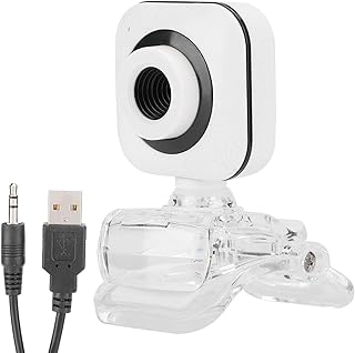 HD Webcam 480P, Camera Built-in Microphone Computer Webcam, Practical USB 2.0 3.0 Web Cam, Plug and Play 360° Adjustable PC Accessory 480P White with Transparent Clip for Desktop, Laptop