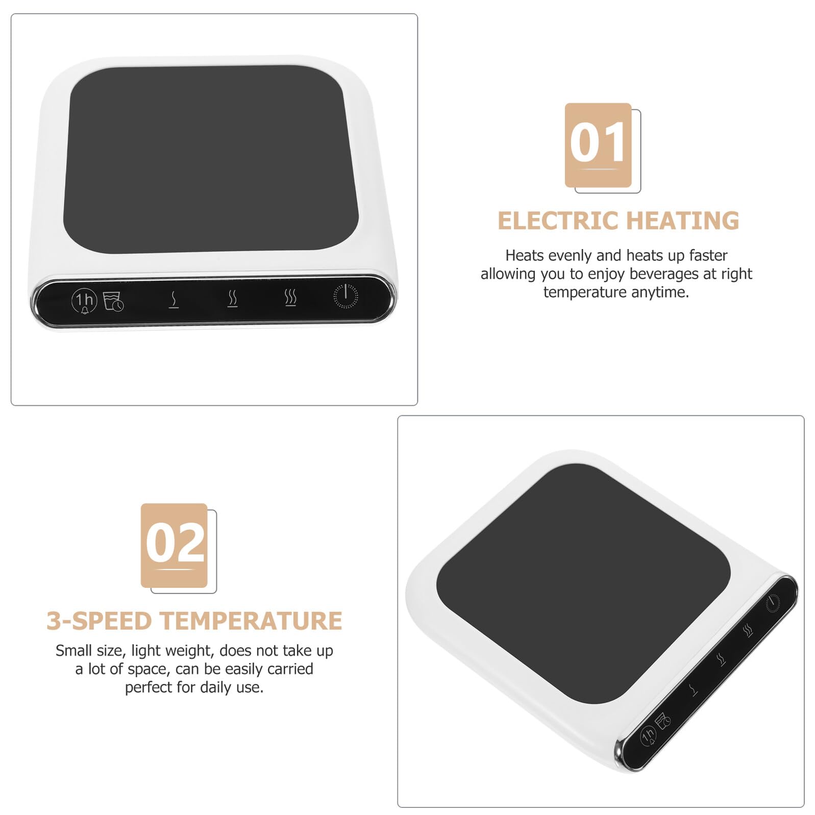 Calentador de Tazas Ligero Material Abs y Vidrio Posavasos Calefactor USB 3 Niveles de Temperatura Ajustable para Taza Adecuado para Hogar y Oficina