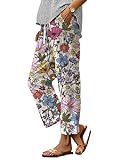 Women's Boho Floral Casual Pants Summer Fall Wide Leg Elastic Waist Beach Trousers with Pockets Plus Size