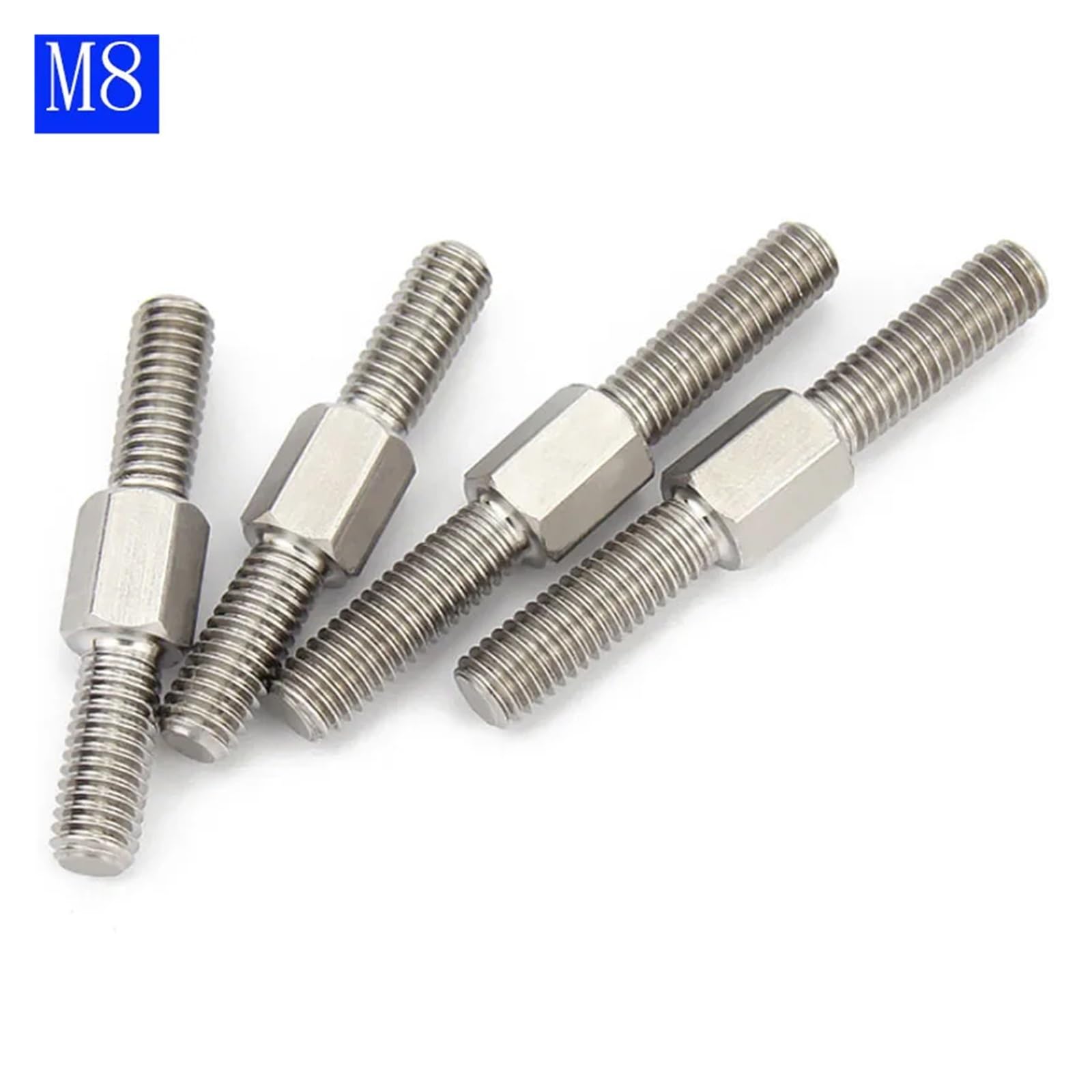 Varilla roscada de doble extremo M8 - Tornillos de empuje ajustables for mano izquierda y derecha de acero inoxidable 304(M8 x 90mm 5pcs)