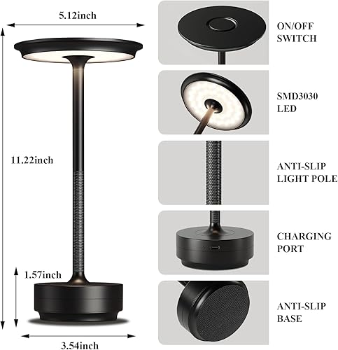 Miniatura 7 de Paquete de 2 lámparas de mesa inalámbricas, recargables, portátiles de 5000 mAh, luz de mesa LED de atenuación continua de 3 colores, para