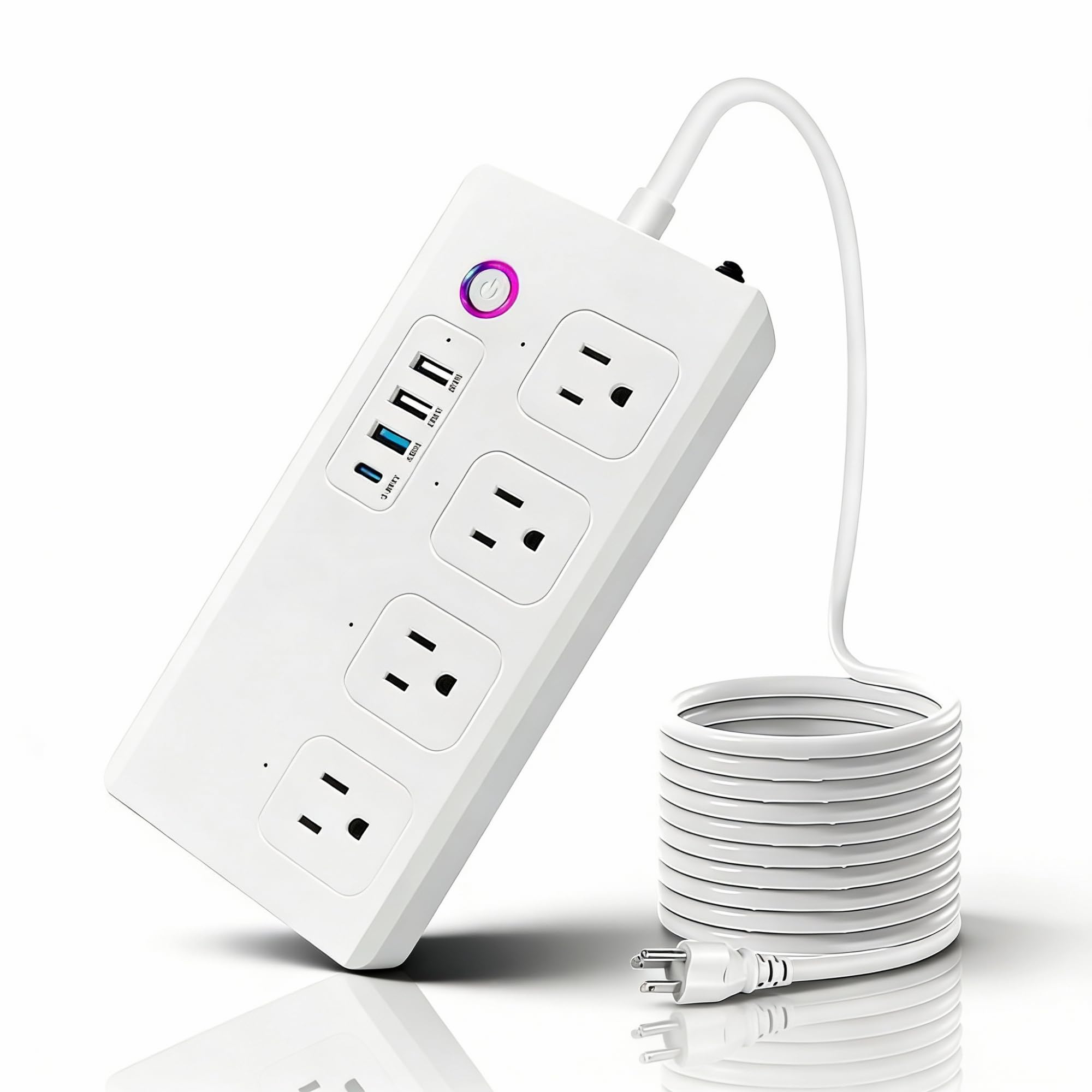 Smart WiFi Power Strip Surge Protector, Extension Cord w/ 4 Individually Controlled AC Outlets and 4 USB Ports(3USB A+1USB C), Voice/Remote Control