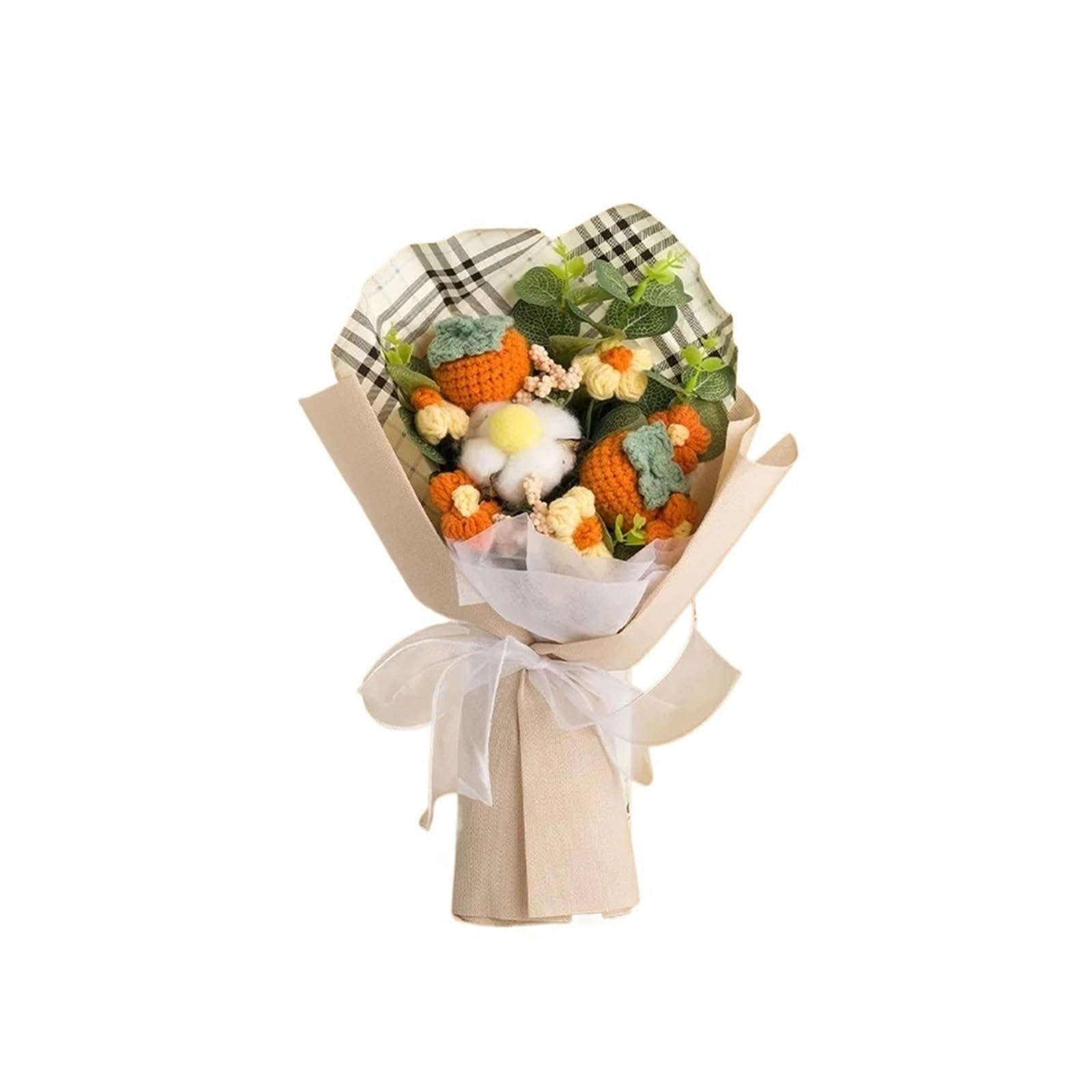 XIUsheUA Crochet Flower Bouquet Handmade Crochet Knitted Flower BouquetYarn Fruit Artificial Preserved Floral Wedding Decor for Graduation, Anniversary and Home Decor(4)