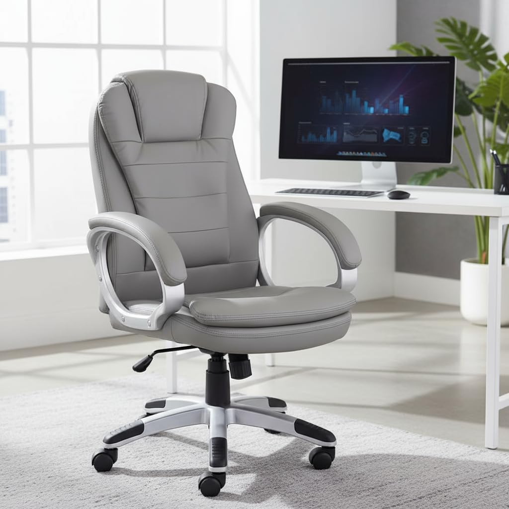Mucola Bürostuhl mit Armlehne Chefsessel ergonomisch Gamingstuhl Rückenlehne mit integrierter Kopfstütze | 120 kg Belastbarkeit, höhenverstellbar | Schreibtischstuhl Bürostuhl Computerstuhl Drehstuhl