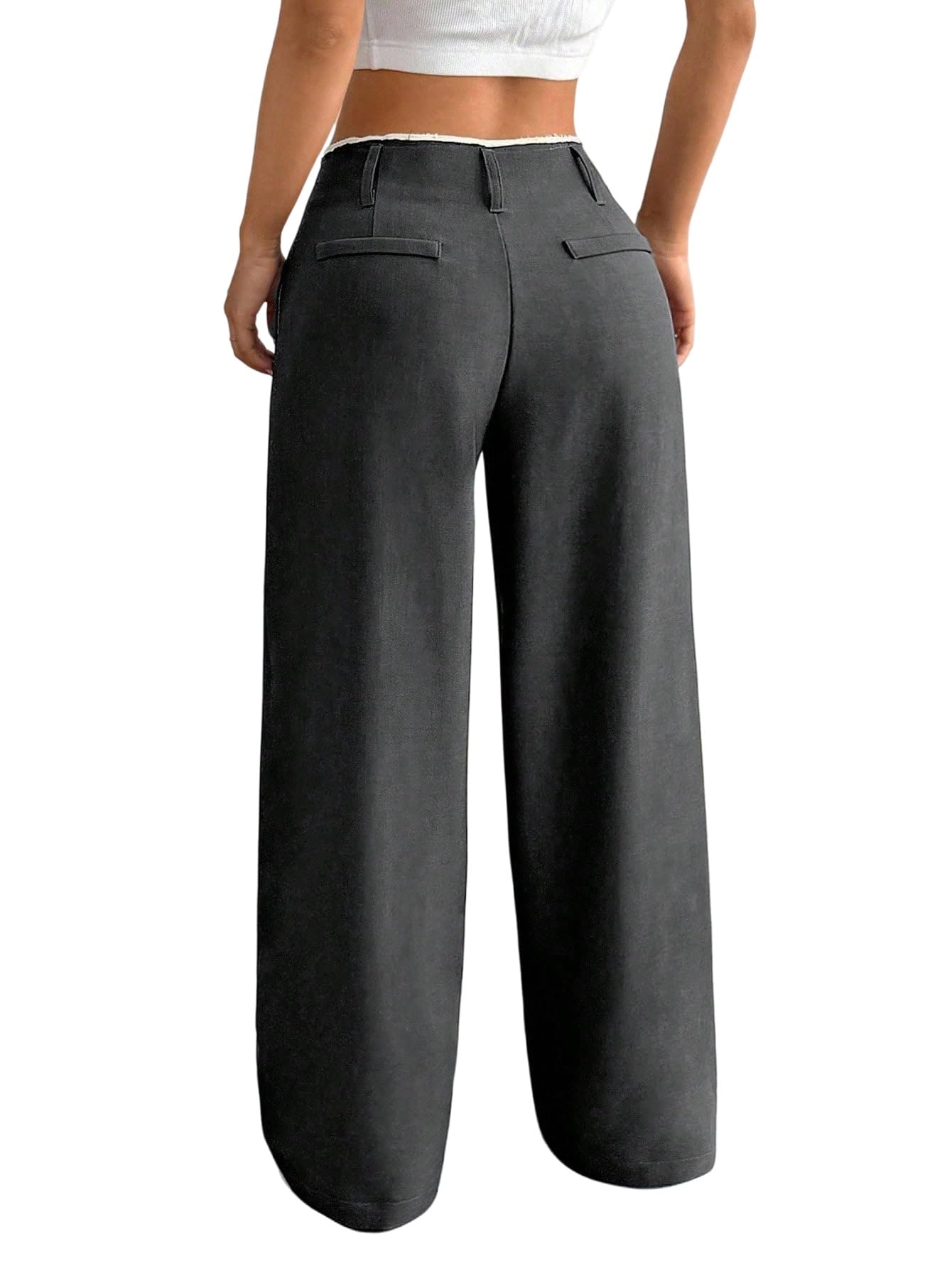 GORGLITTER Pantaloni da donna eleganti e dritti con tasche, a vita bassa, larghi, per il tempo libero, per l'ufficio