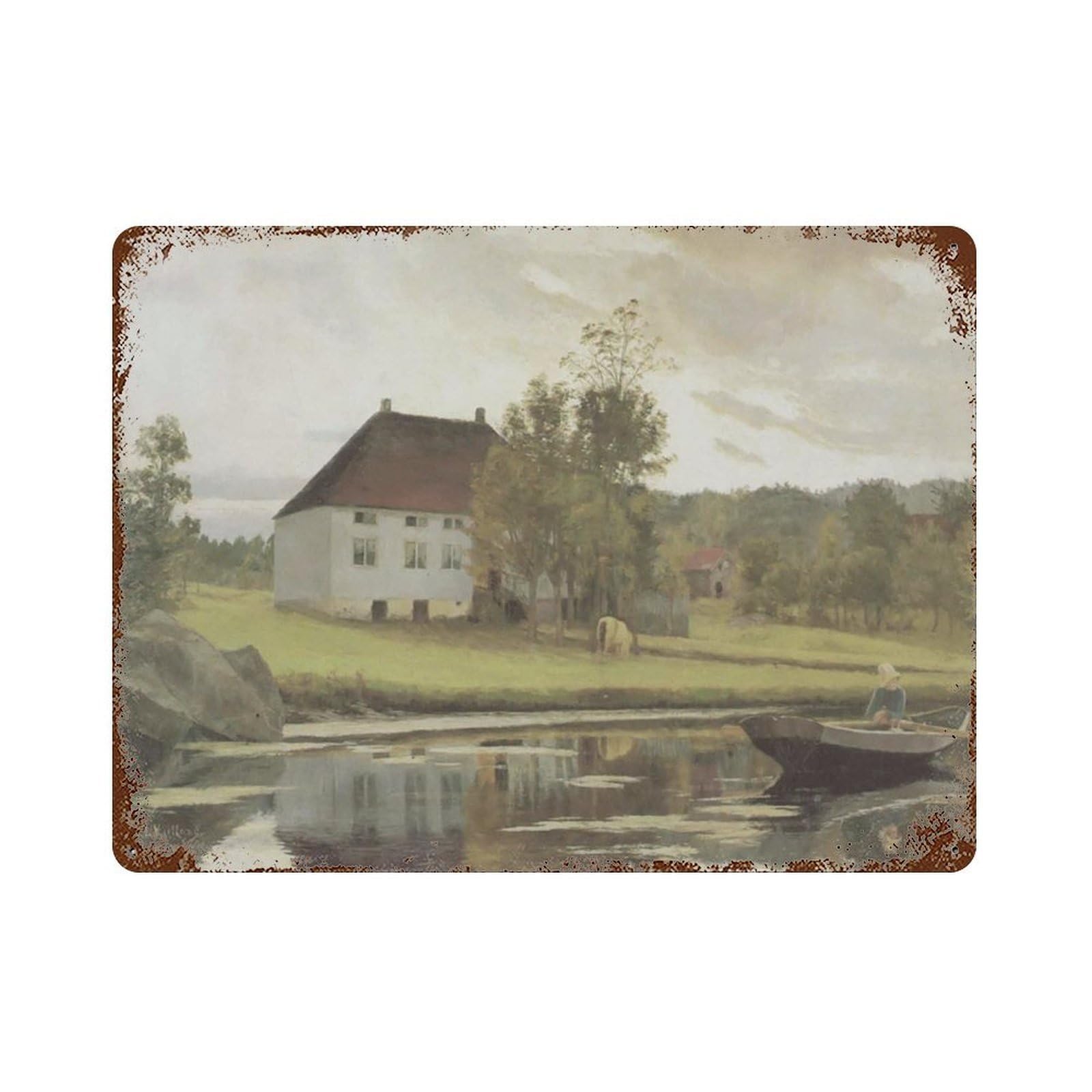 xiaoxiaoshen Vintage Cottage Lake Muted Boho Landscape Wall Decor Art Metal Tin Poster Modern Home Decor Art Home Bar Shop Decorations Vintage Sign 30x40cm
