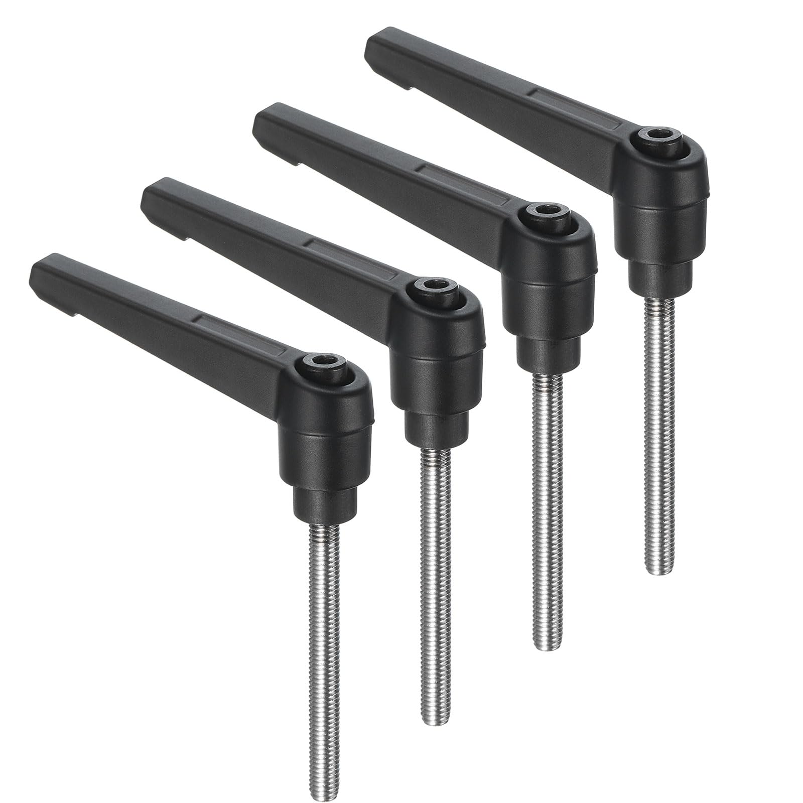 uxcell 4pcs Clamping Lever Handles, M5 x 60mm 304 Stainless Steel Threaded Male Stud, Adjustable Handles Locking Quick Release Ratchet Push Button Bolt Knobs, Black