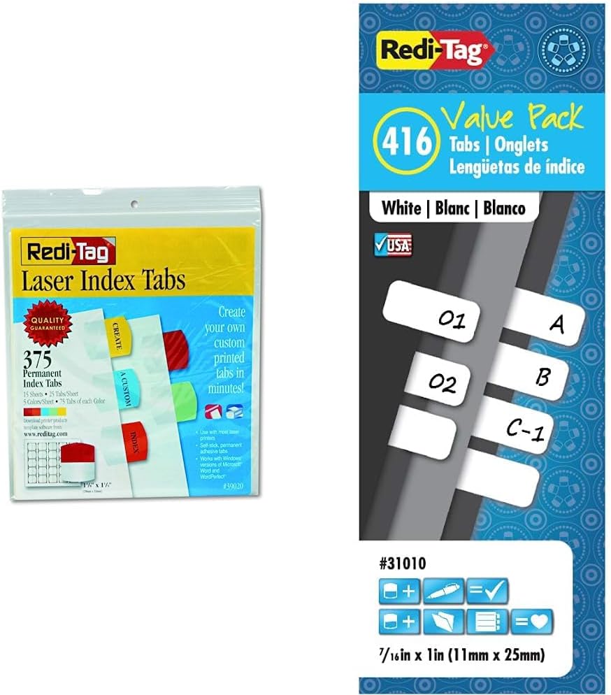 RediTag Laser Printable Index Tabs, Permanent Adhesive, 1