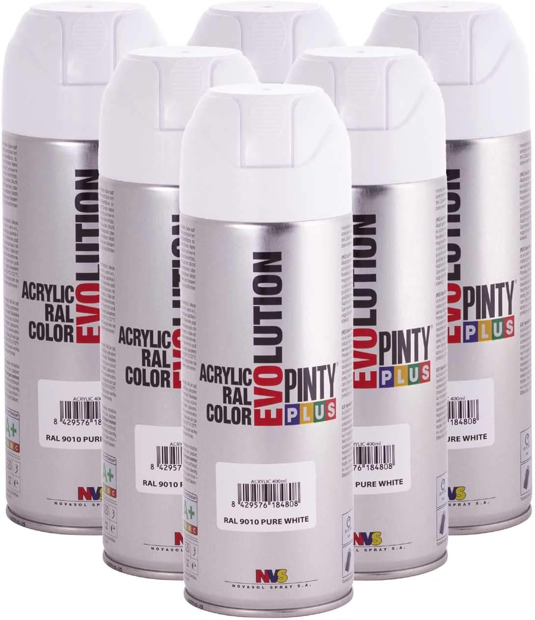 Pintyplus Evolution Spray Paint - 11oz, Solvent Based, Acrylic Spray Paint. Multiple Applications Including Wood, Stone, Cardboard, Paper, & Cardboard. RAL 9010 Pure White