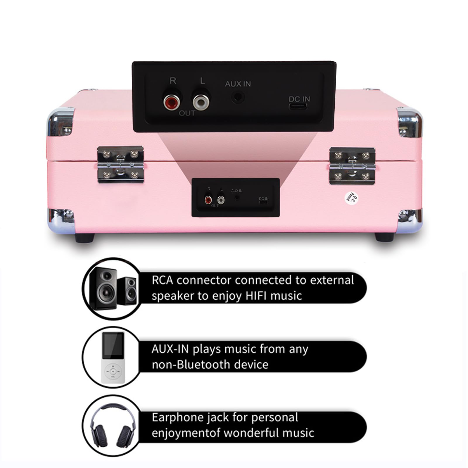 Fafeicy Giradischi Vinili Vintage Con Registrazione USB Giradischi 33 45 E 78 Giri per Fonografo Portatile 7 10 E 12 Pollici Altoparlanti Integrati Ingresso 3,5 Mm (Rosa)