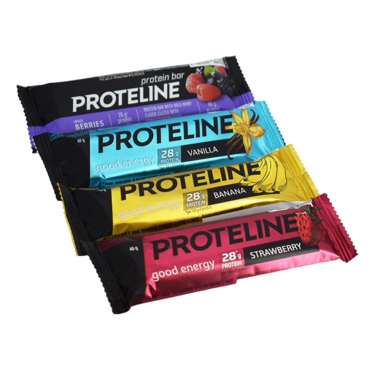 Baton Proteinowy 26% Białka MIX Smaków Owocowych 24×40 g | Truskawka, Banan, Wanilia, Owoce Leśne | Fit Przekąska Po Treningu – ProteLine