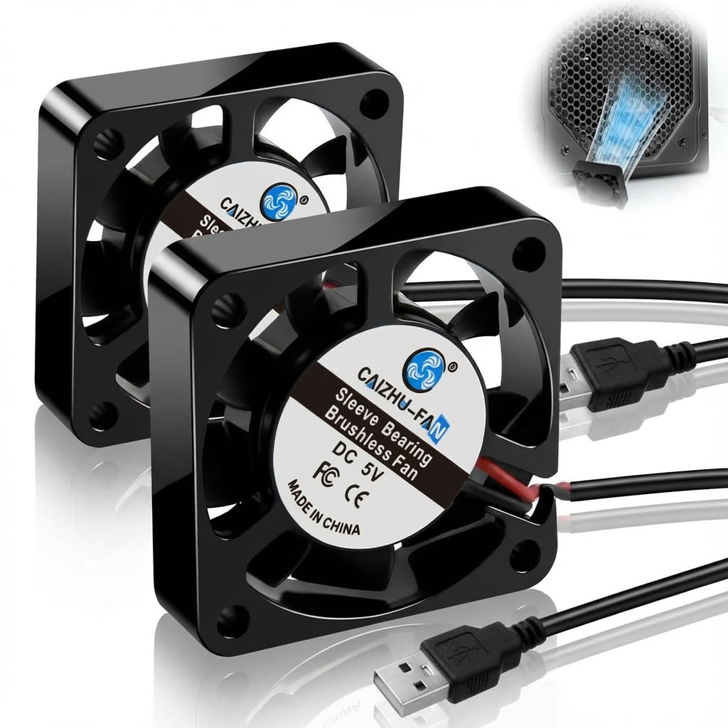 2 Unidades Ventilador Refrigeración USB 40x40x10mm 5V DC USB Ventilador de Refrigeración Cojinete a Aceite 5000 RPM 19,5 dB para PC 3D-Printer Router NAS