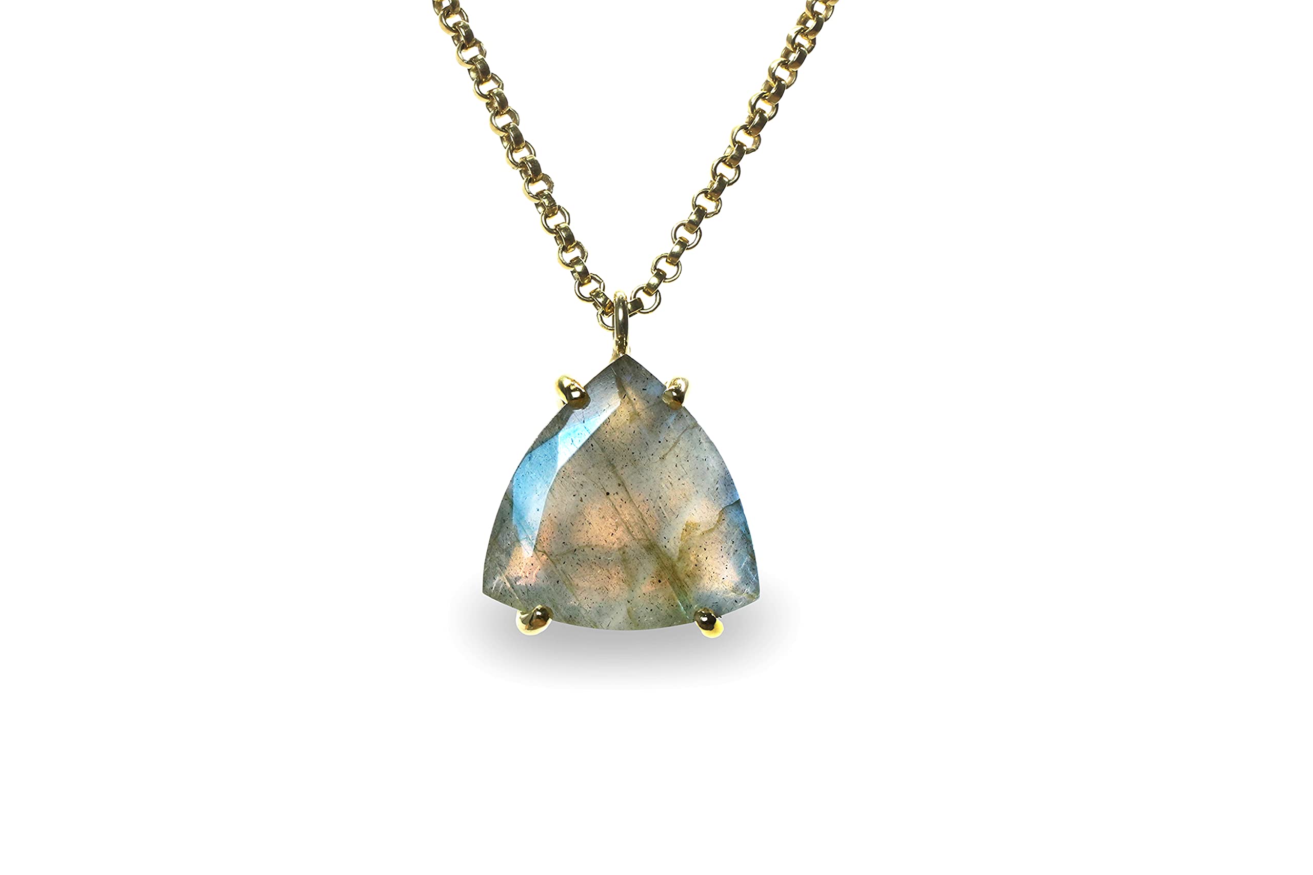 Collar Artesanal de Labradorita Triangular 18mm - Collar de Cristal Azul Curativo Luminiscente - Joyas Únicas de Piedras y Cristales a Medida - Hecho a Mano