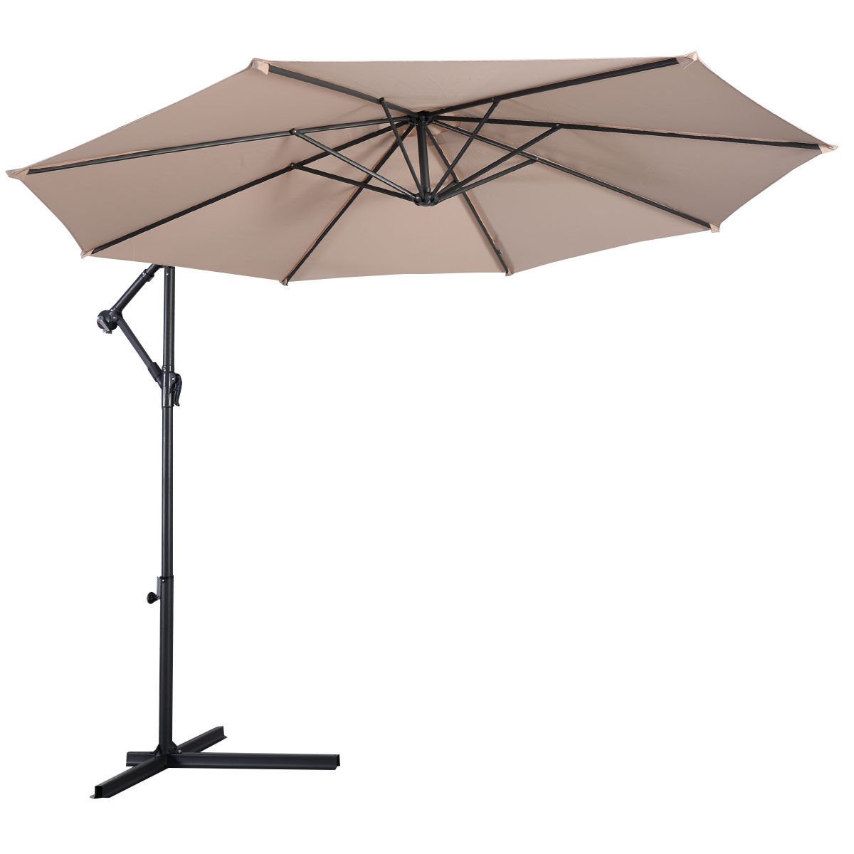 Tech Faith 10' Hanging Umbrella Patio Sun Shade Offset Outdoor Adjustable Durable Umbrella (Khaki)