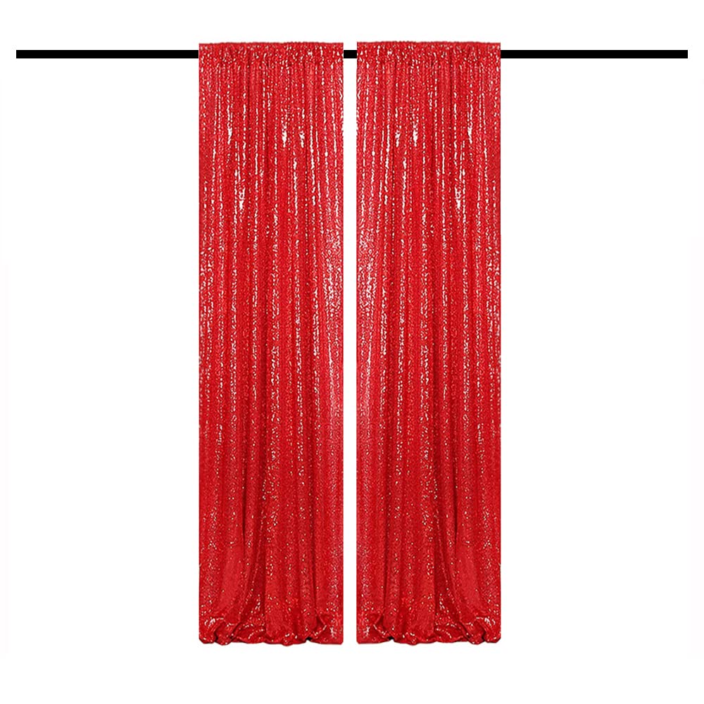 TCBESTO Red Sequin Backdrop Curtains Glitter Drapes 2FTx8F 2 Panels for Wedding Birthday Party Decorations Bridal Baby Shower Party Supplies Sparkly