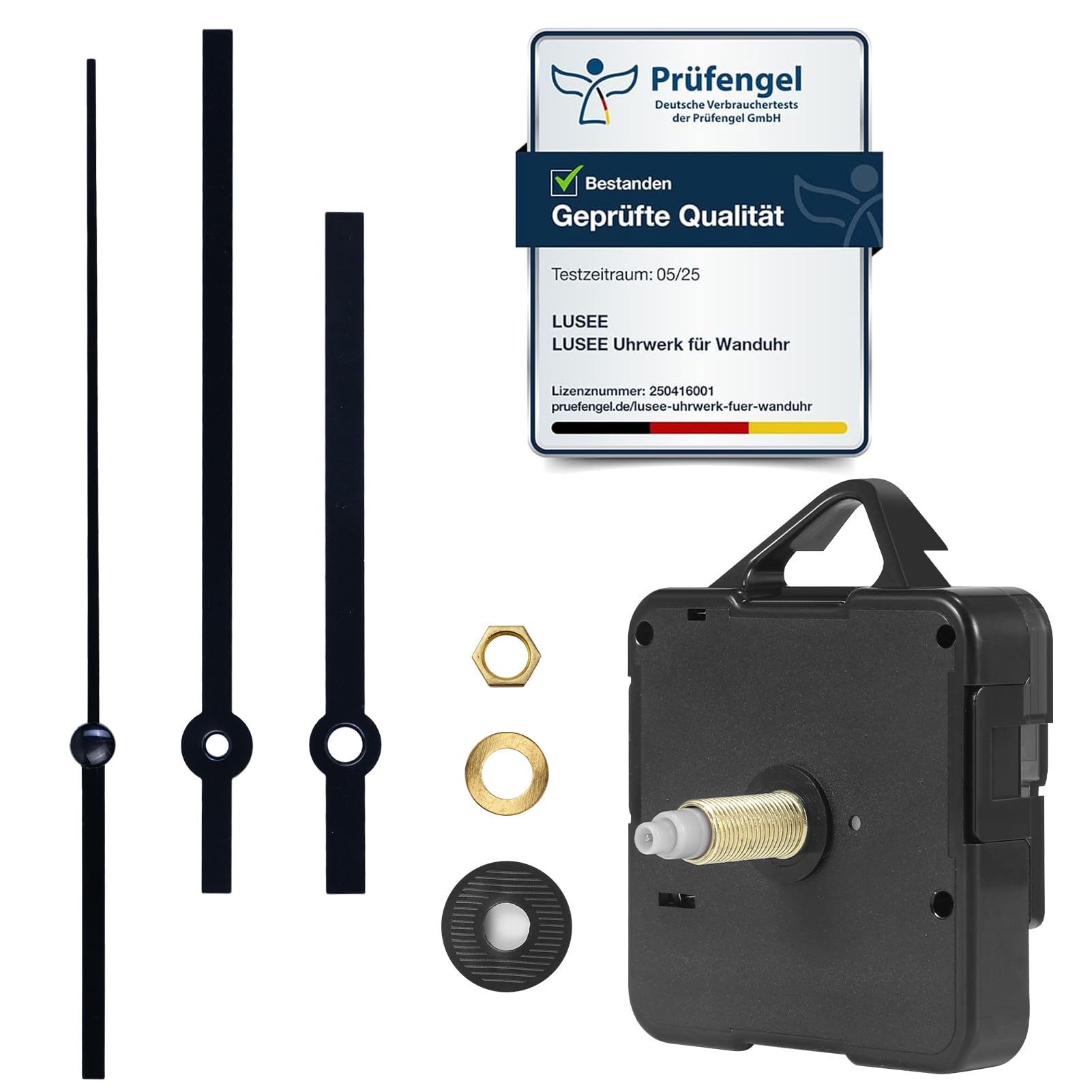 Mouvement D'horloge Quartz Ultra-silencieux - Kit Avec Aiguilles Noires - Tige 16 Mm - Pour Réparation Ou Création D'horloge Murale