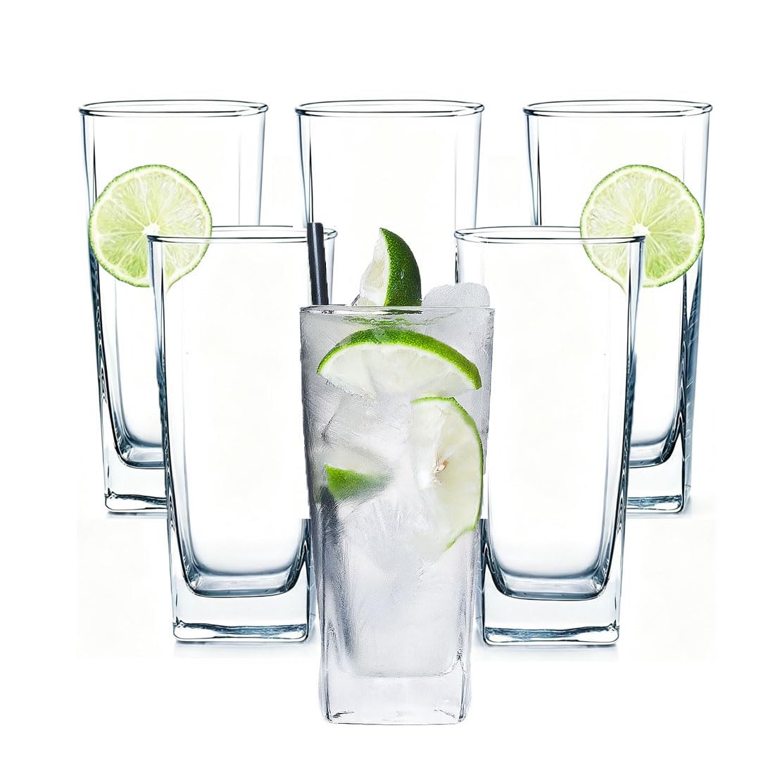 Kwadratowe szklanki do Highball 330 ml, przezroczyste, wysokie szklanki do picia, nowoczesne, do wody, koktajli, mojito i codziennego użytku
