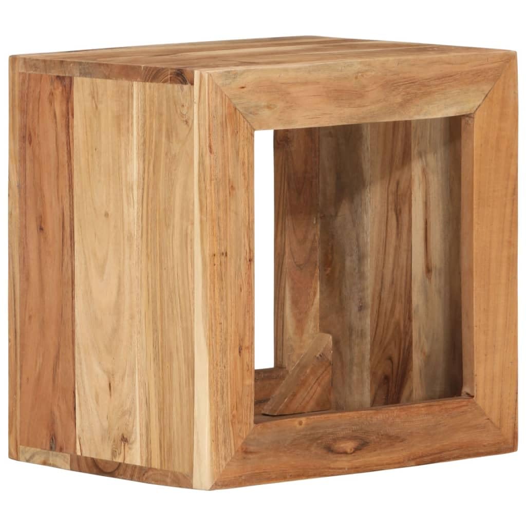 Holzhocker 40x30x40 cm aus Massivholz Akazie - Vielseitiger Beistelltisch und Couchtisch mit Ablagefach für Wohnzimmer und Flur - Rustikaler Hocker Natur Unikat