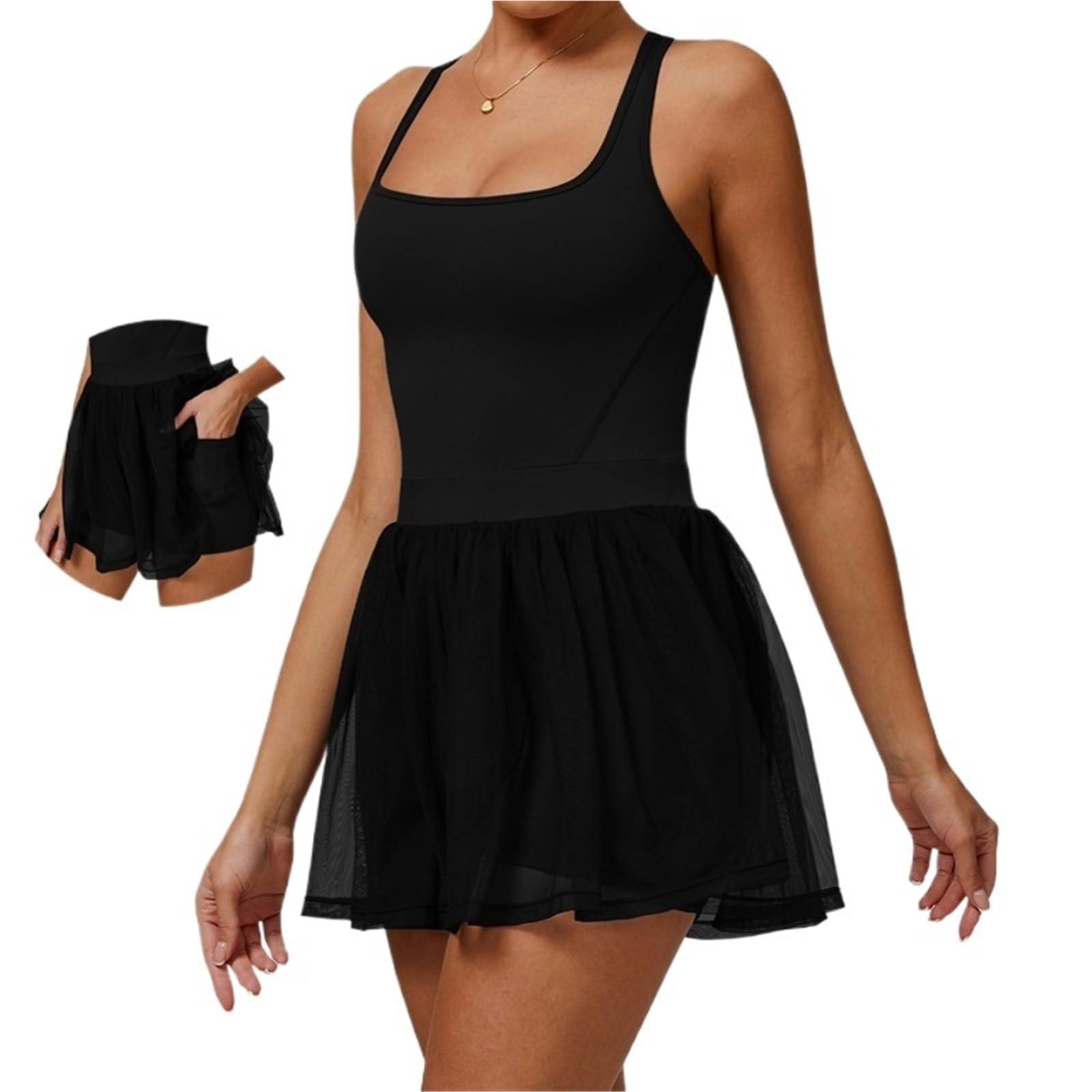 Vestido Tenis Mujer Vestido de Tenis for Mujer con Shorts incorporados, Conjuntos Vestir, Vestidos Deportivos, Vestido Acolchado