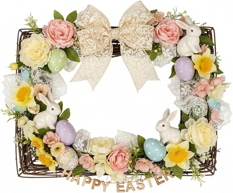 Housoutil Square Grapevine Wreath, Easter Grapevine Wreath Forms for DIY Crafts Vine Branch, Rattan Twig Base Decorative for Easter, Seasonal Front Door Wall Window Hanging, Wedding and Party Decor