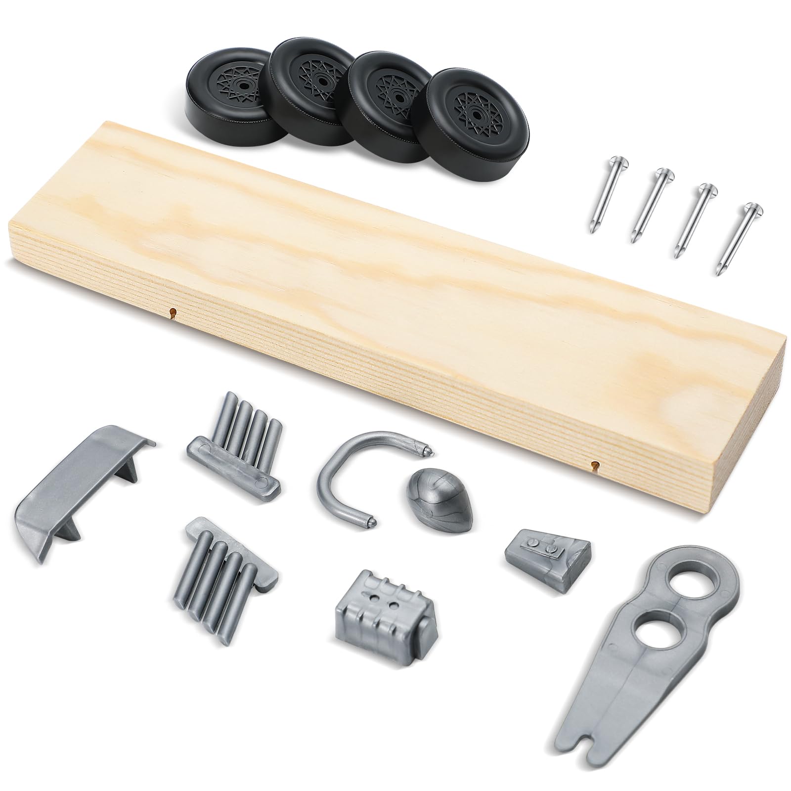 Wonderjune Derby Car Kit Includes Pre-drilled Wedge Block, Wheels and Nail-Type Axels Compatible with Pine Wood Derby Car Kit