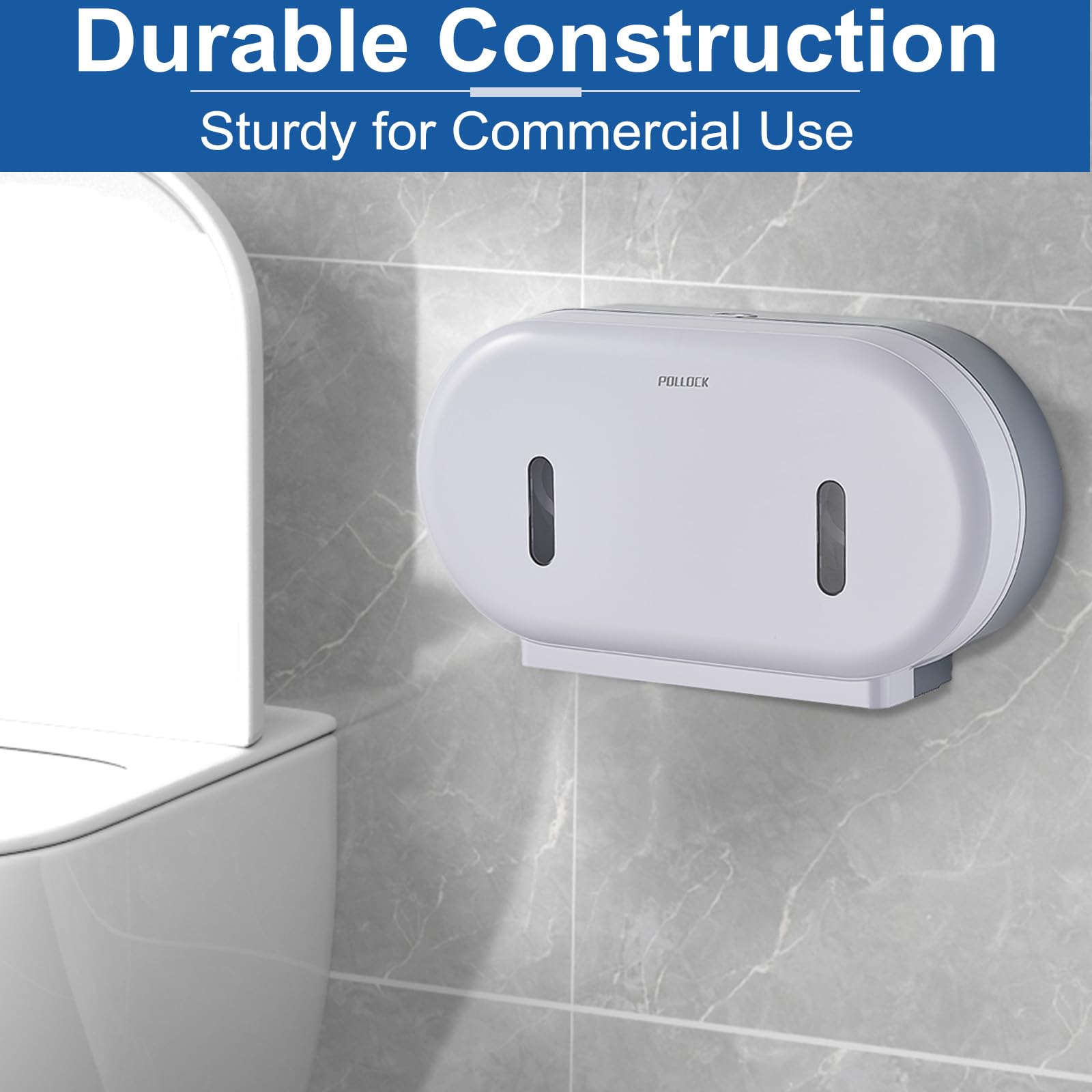 Pollock Dispensador de Doble Rollo de Papel Higiénico Jumbo, Capacidad Extragrande, Sin Agujeros, Blanco