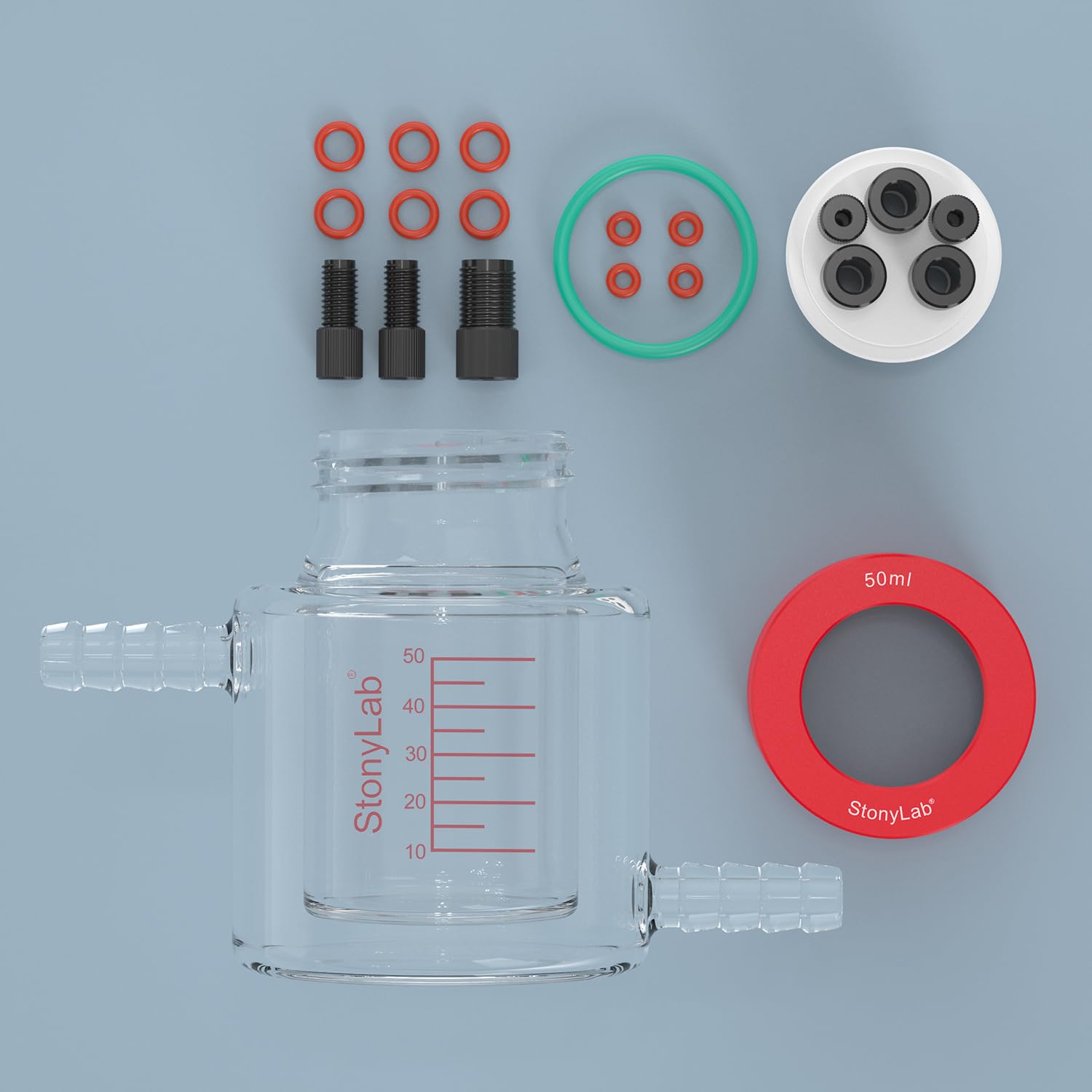 stonylab Célula Electroquímica Sellada con Baño María de Doble Capa y Cámara de Reacción con Camisa, Sistema de 3 Electrodos con Salida de Gas, para Electroquímica y Electroanálisis, 50 ml